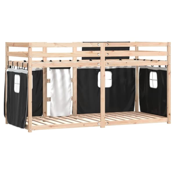 vidaXL Loftsäng med gardiner vit&svart 80x200 cm massiv furu