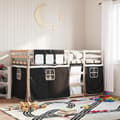 Miniatyrbild 1 av 11: vidaXL Loftsäng med gardiner vit&svart 80x200 cm massiv furu
