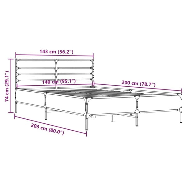 vidaXL Sengeramme røkt eik 140x200 cm konstruert tre og metall