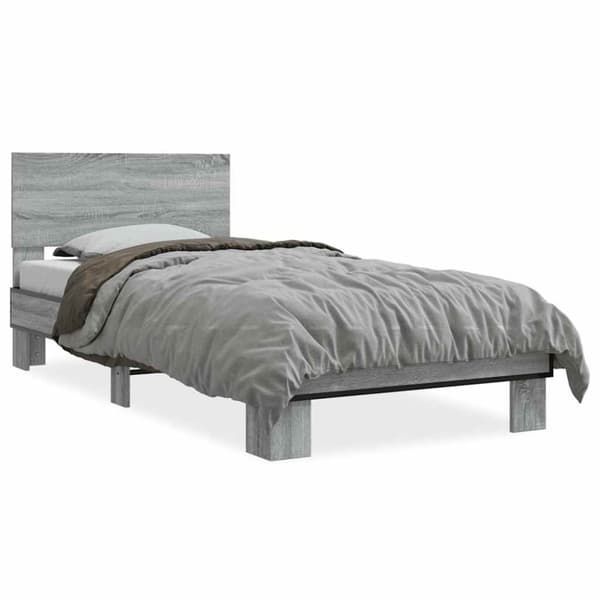 vidaXL Sengeramme grå sonoma 90x190 cm konstruert tre og metall