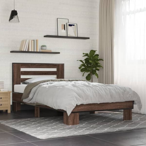 vidaXL Sengeramme brun eik 90x200 cm konstruert tre og metall