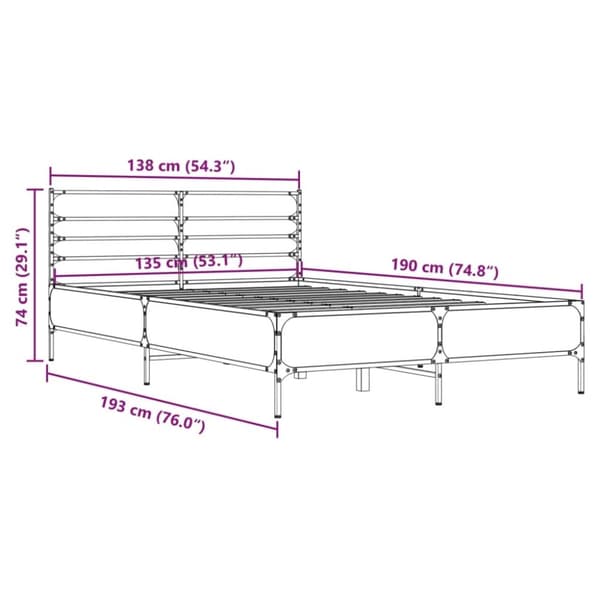 vidaXL Sengeramme sonoma eik 135x190 cm konstruert tre og metall