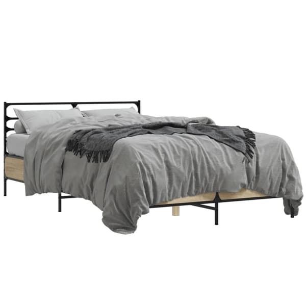 vidaXL Sengeramme sonoma eik 135x190 cm konstruert tre og metall