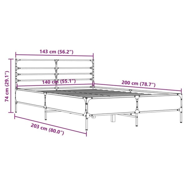 vidaXL Sengeramme brun eik 140x200 cm konstruert tre og metall