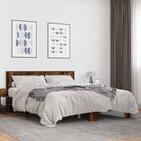 vidaXL Sängynrunko savutammi 150x200 cm tekninen puu ja metalli