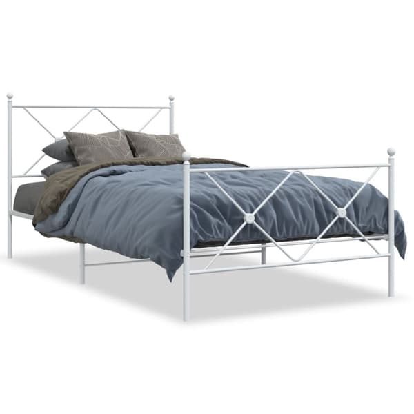 vidaXL Sengeramme i metall med hode- og fotgavl hvit 100x190 cm
