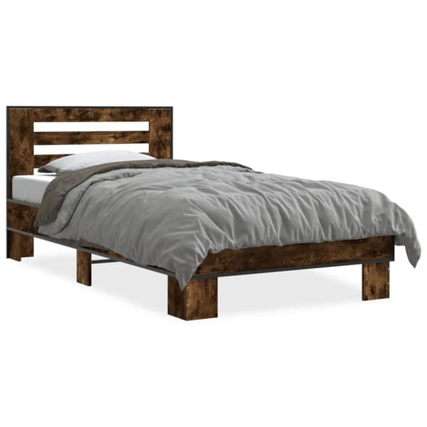 vidaXL Sengeramme røkt eik 90x200 cm konstruert tre og metall
