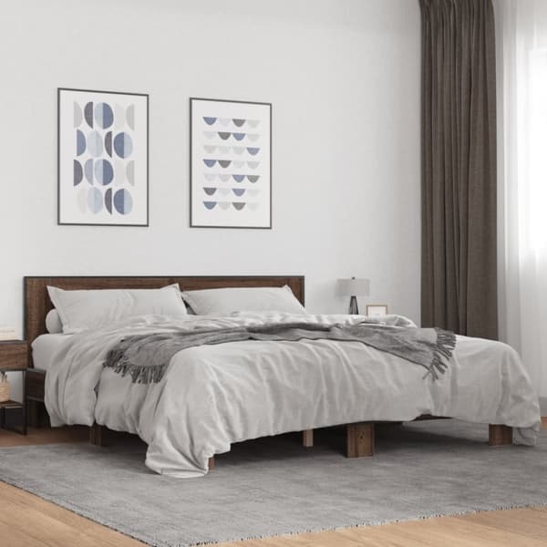 vidaXL Sengeramme brun eik 200x200 cm konstruert tre og metall