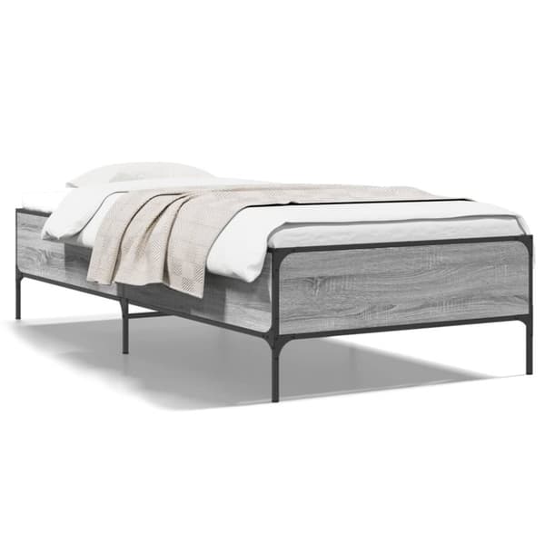 vidaXL Sängynrunko harmaa Sonoma 75x190 cm tekninen puu ja metalli