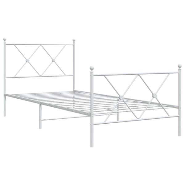 vidaXL Sengeramme i metall med hode- og fotgavl hvit 90x190 cm