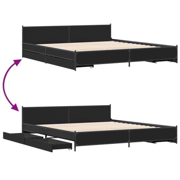 vidaXL sengeramme med skuffer 200x200 cm konstrueret træ sort