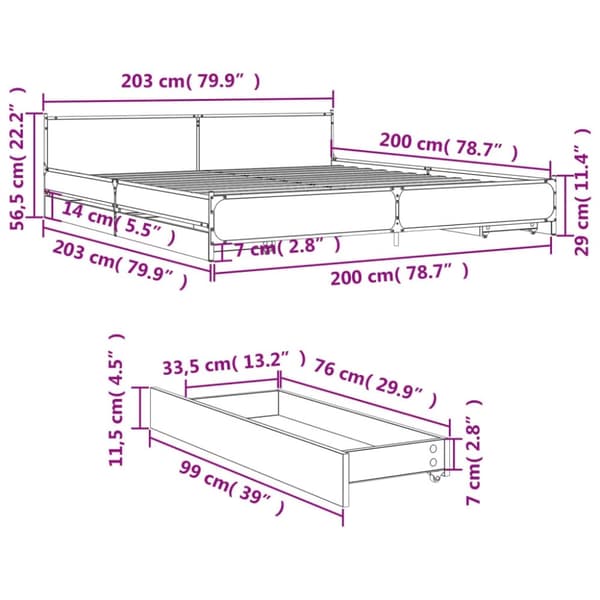 vidaXL sengeramme med skuffer 200x200 cm konstrueret træ sort