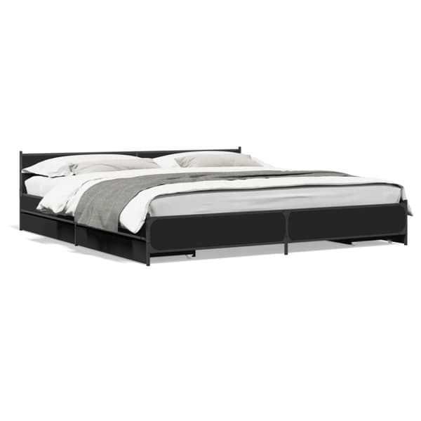 vidaXL sengeramme med skuffer 200x200 cm konstrueret træ sort