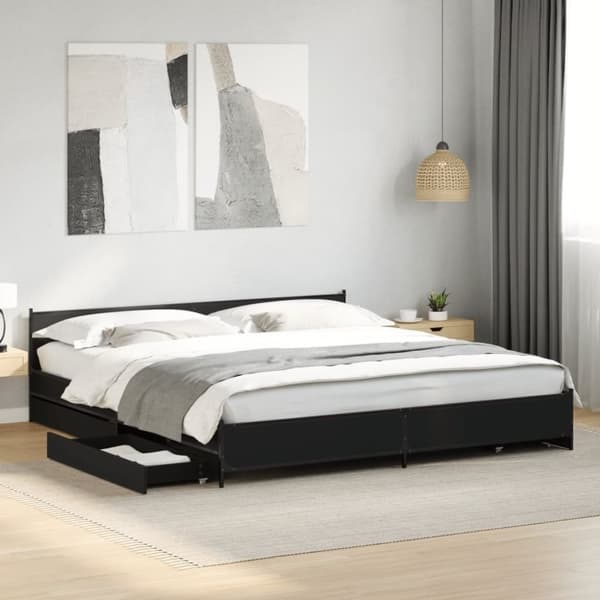 vidaXL sengeramme med skuffer 200x200 cm konstrueret træ sort