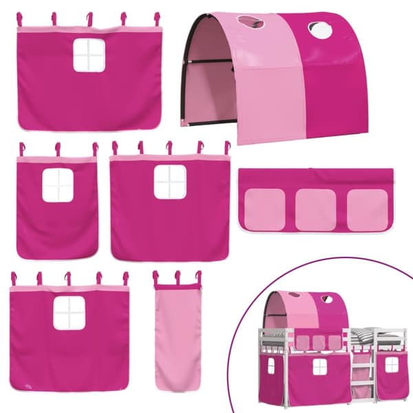 vidaXL køjeseng med gardiner 90x190 cm massivt fyrretræ pink