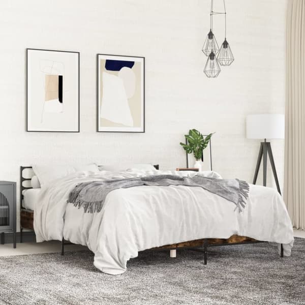 vidaXL sengestel 150x200cm konstrueret træ og metal røget egetræsfarve