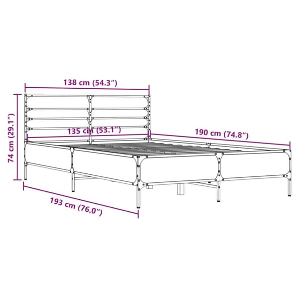 vidaXL Sengeramme grå sonoma 135x190 cm konstruert tre og metall
