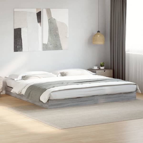 vidaXL sengestel 200x200 cm konstrueret træ grå sonoma-eg