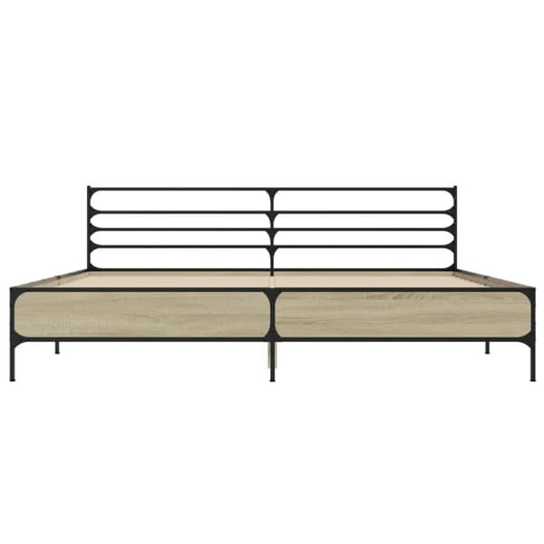 vidaXL Sängynrunko Sonoma-tammi 200x200 cm tekninen puu ja metalli