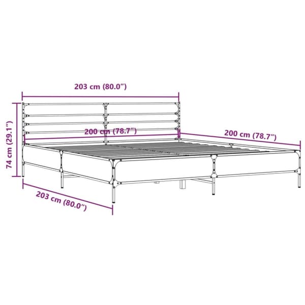 vidaXL Sängynrunko Sonoma-tammi 200x200 cm tekninen puu ja metalli