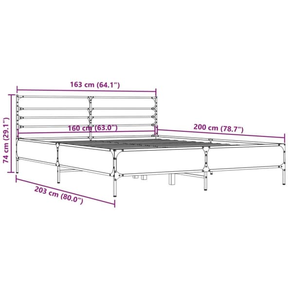 vidaXL Sengeramme brun eik 160x200 cm konstruert tre og metall