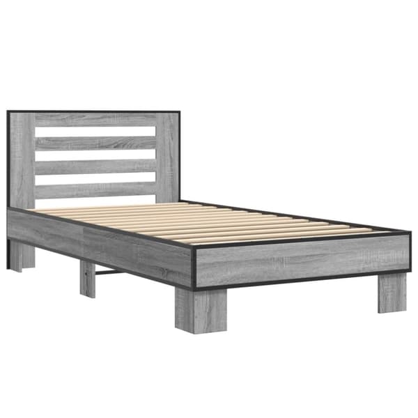 vidaXL Sengeramme grå sonoma 100x200 cm konstruert tre og metall