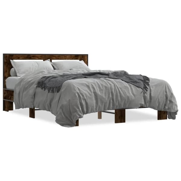 vidaXL Sengeramme røkt eik 135x190 cm konstruert tre og metall