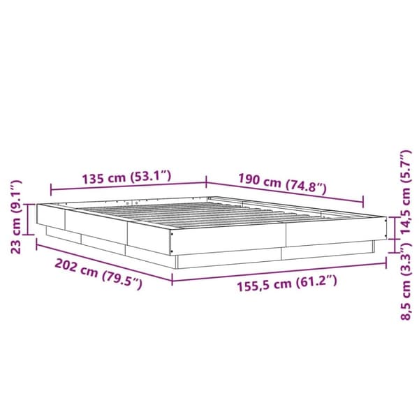 vidaXL Sengeramme hvit 135x190 cm konstruert tre