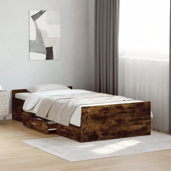 vidaXL Sängynrunko laatikoilla savutammi 90x190 cm tekninen puu