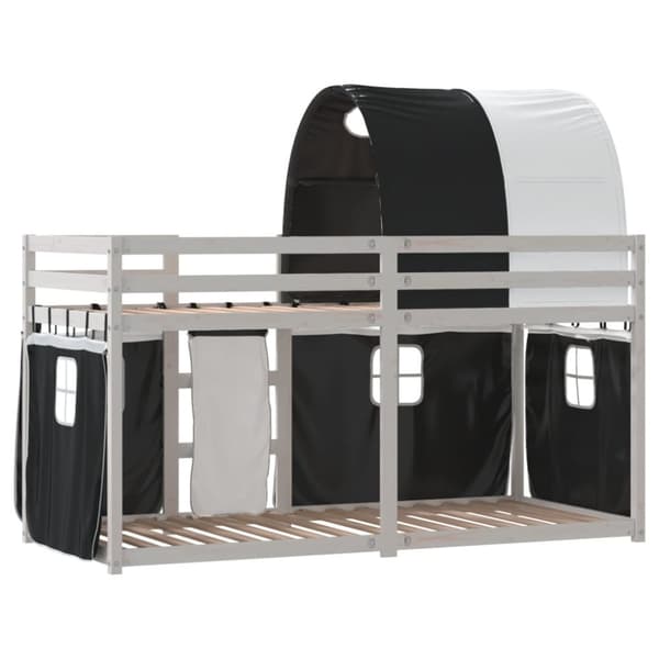 vidaXL Køyeseng for barn gardiner hvit og svart 90x200 cm heltre furu