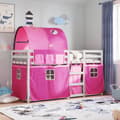 Miniatyrbillede 1 af 11: vidaXL køjeseng med gardiner 90x200 cm massivt fyrretræ pink