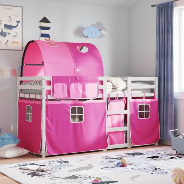 vidaXL Loftsäng med rutschkana rosa 90x200 cm massiv furu