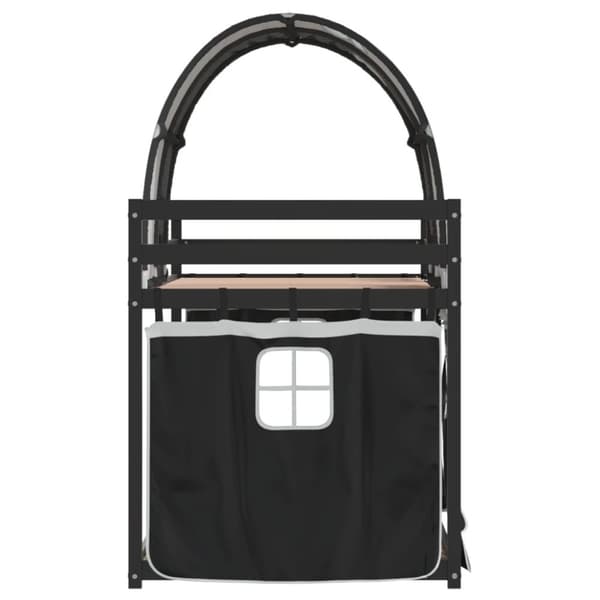 vidaXL Loftsäng med gardiner vit&svart 90x190 cm massiv furu
