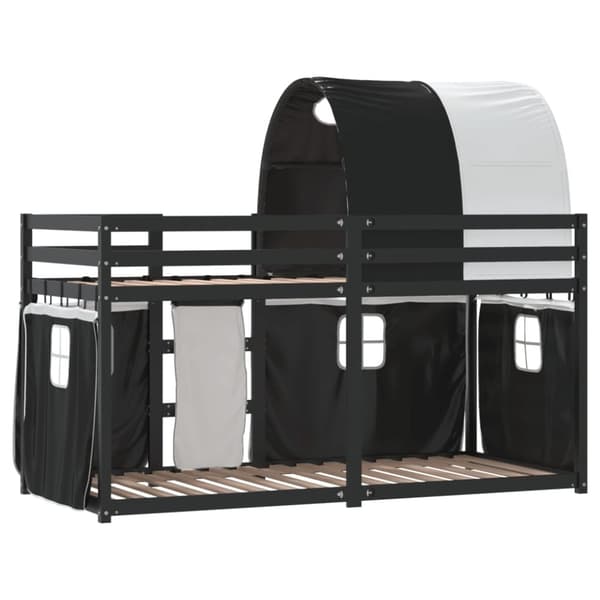 vidaXL Loftsäng med gardiner vit&svart 90x190 cm massiv furu