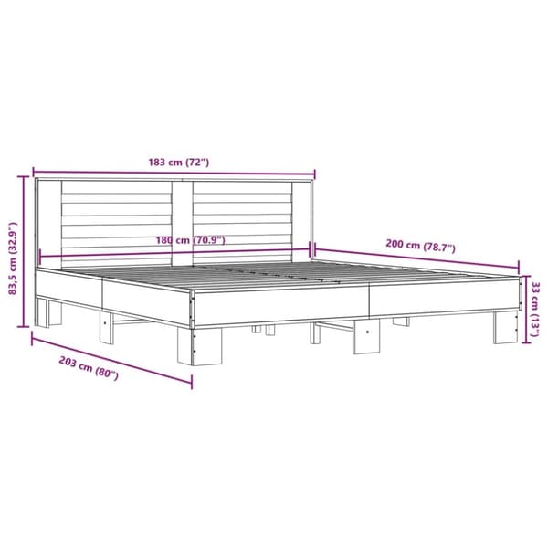 vidaXL Sängynrunko musta 180x200 cm tekninen puu ja metalli