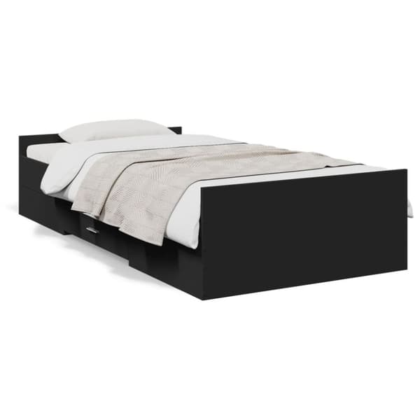 vidaXL Sängynrunko laatikoilla musta 90x190 cm tekninen puu