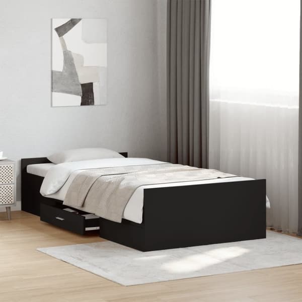 vidaXL Sängynrunko laatikoilla musta 90x190 cm tekninen puu