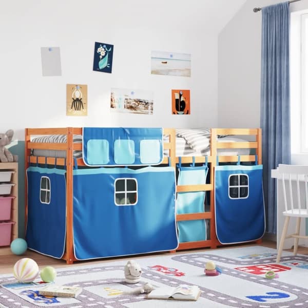 vidaXL Parvisänky verhoilla sininen 75x190 cm täysi mänty