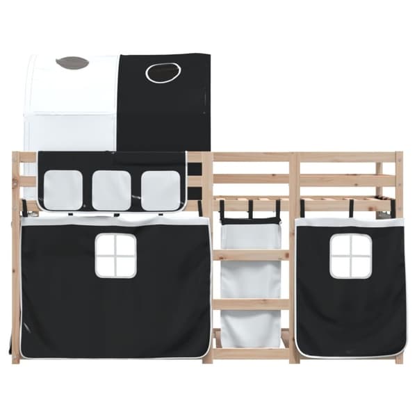 vidaXL Køyeseng med gardiner hvit og svart 90x190 cm heltre furu
