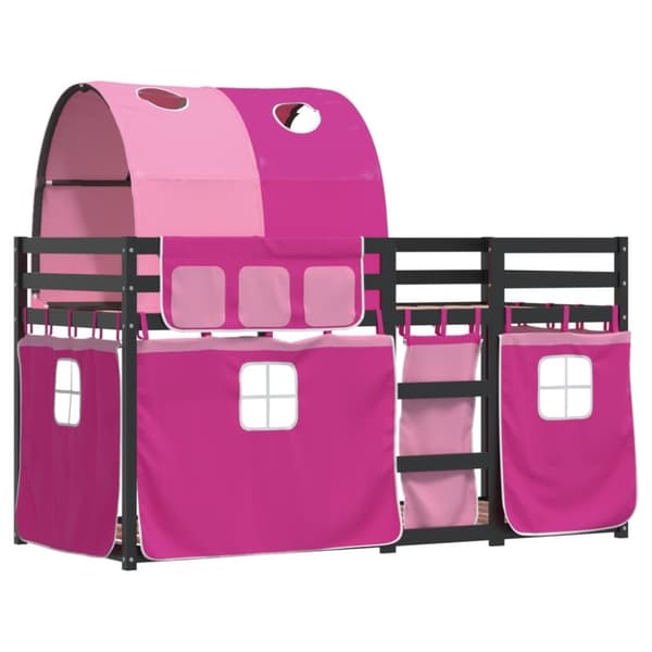 vidaXL Loftsäng med rutschkana rosa 90x200 cm massiv furu