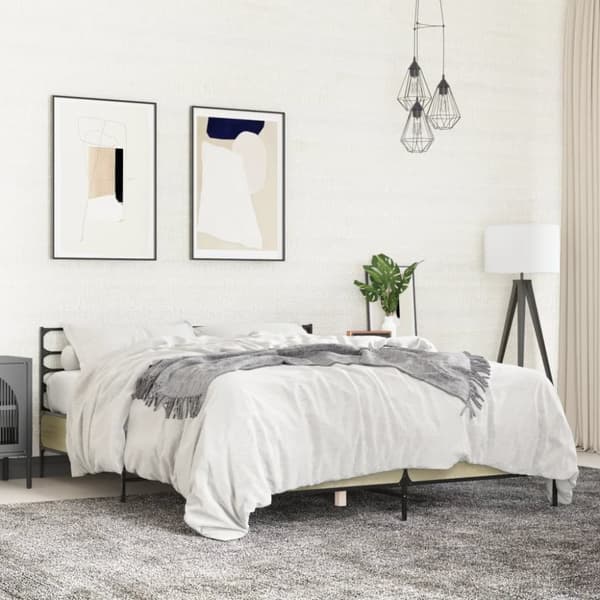 vidaXL Sängynrunko Sonoma-tammi 160x200 cm tekninen puu ja metalli