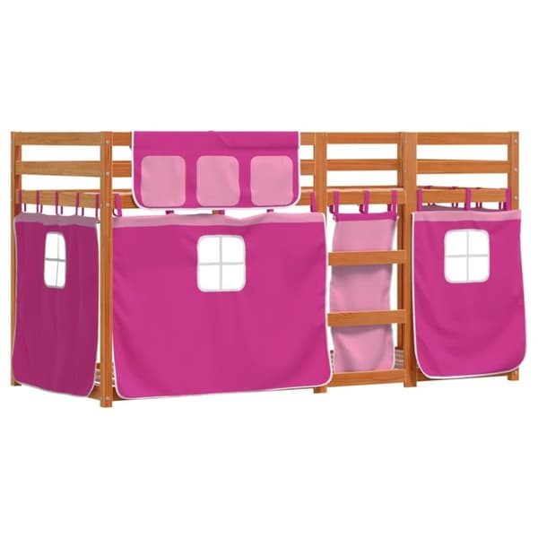 vidaXL køjeseng med gardiner 80x200 cm massivt fyrretræ pink