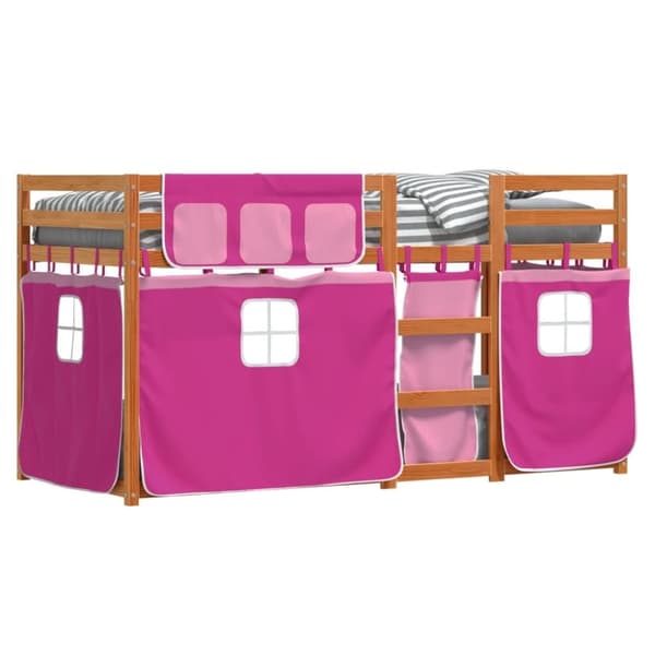 vidaXL køjeseng med gardiner 80x200 cm massivt fyrretræ pink