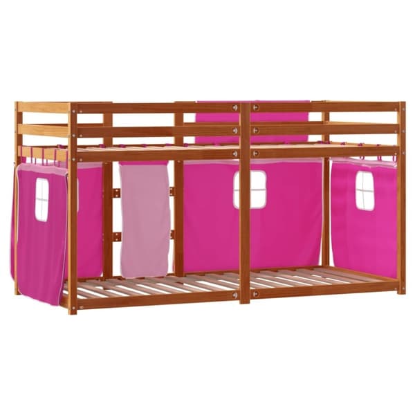 vidaXL køjeseng med gardiner 80x200 cm massivt fyrretræ pink
