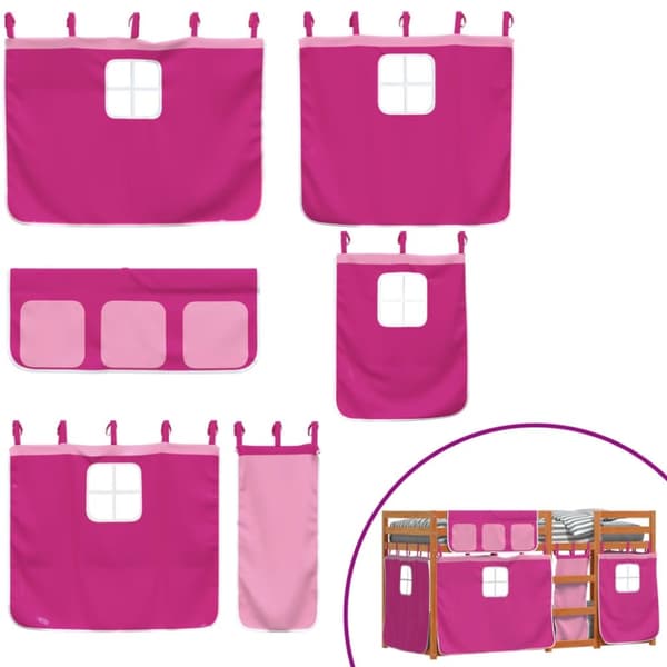 vidaXL køjeseng med gardiner 80x200 cm massivt fyrretræ pink