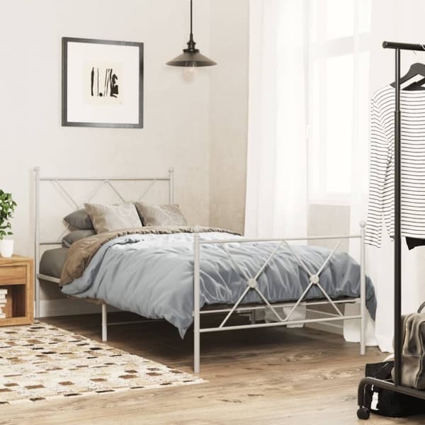 vidaXL Sengeramme i metall med hode- og fotgavl hvit 90x200 cm
