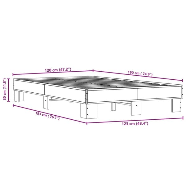 vidaXL Sengeramme røkt eik 120x190 cm konstruert tre og metall