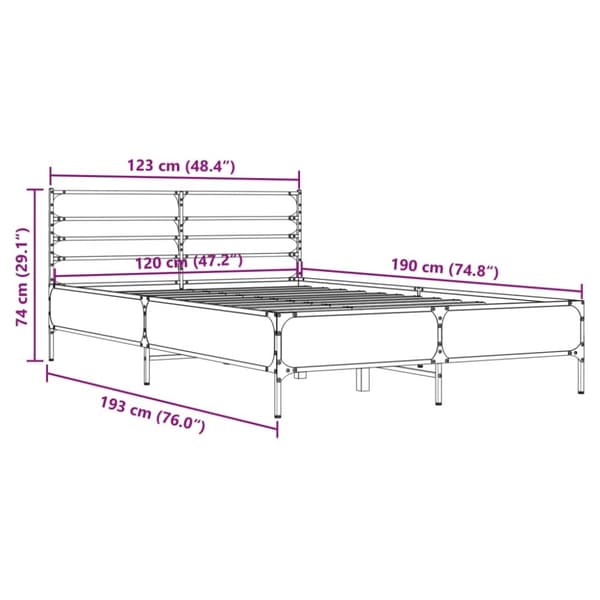 vidaXL Sengeramme grå sonoma 120x190 cm konstruert tre og metall