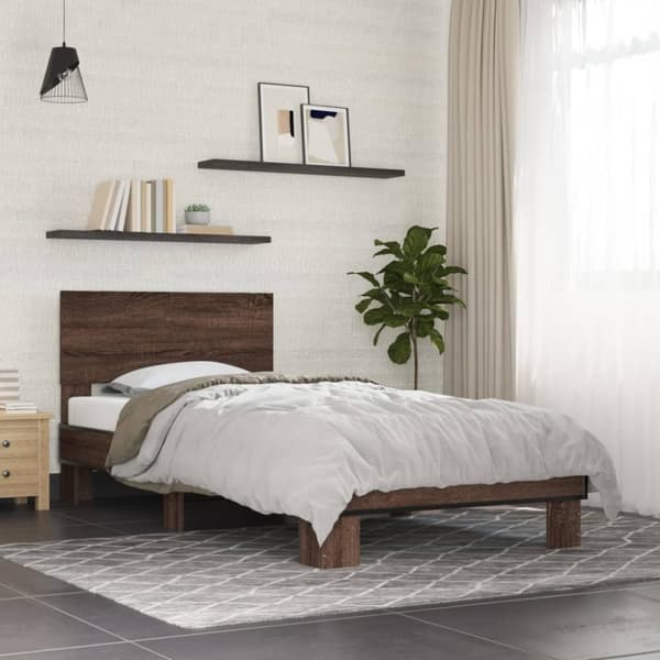 vidaXL Sengeramme brun eik 90x190 cm konstruert tre og metall