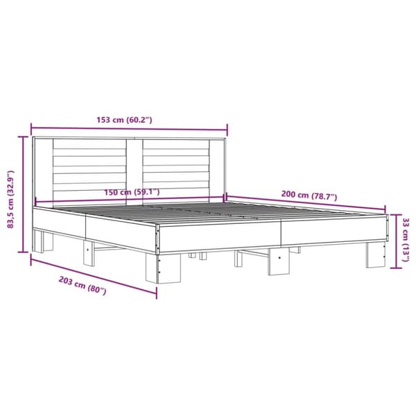 vidaXL Sengeramme grå sonoma 150x200 cm konstruert tre og metall